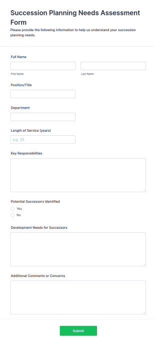 Succession Planning Needs Assessment Form Template