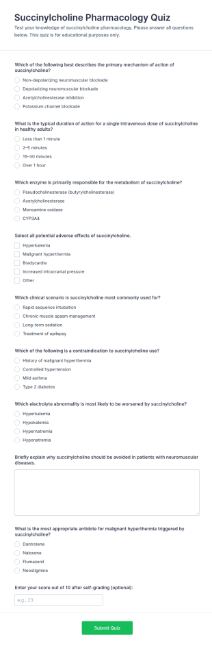 Succinylcholine Pharmacology Quiz Form Template