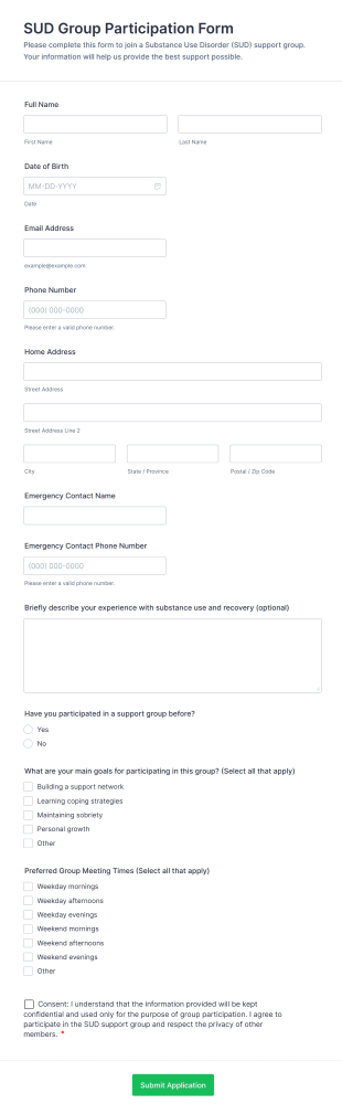SUD Group Participation Form Form Template