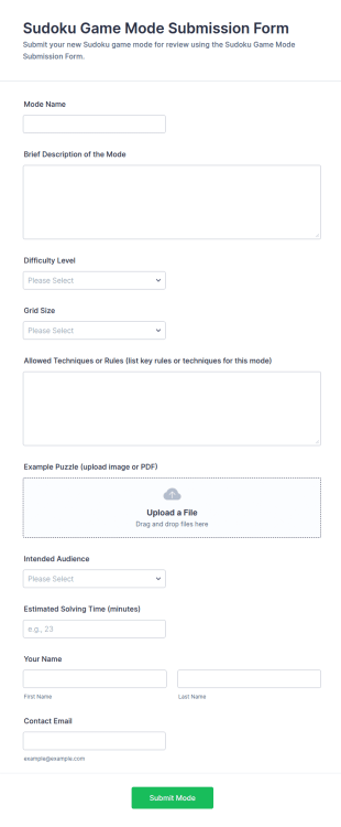 Sudoku Game Mode Submission Form Template