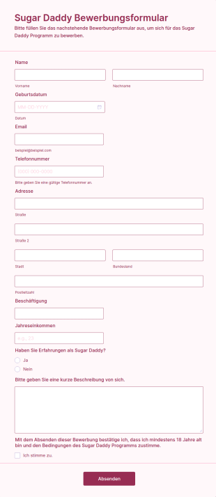 Sugar Daddy Bewerbungsformular
