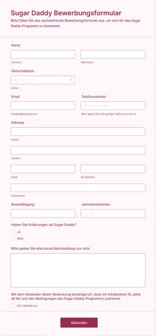 Sugar Daddy Bewerbungsformular