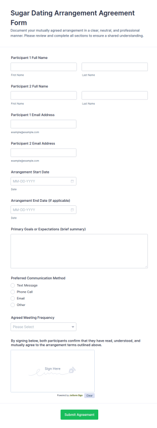 Sugar Dating Arrangement Agreement Form Template