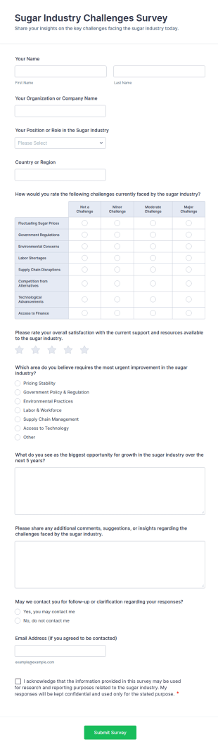 Sugar Industry Challenges Survey Form Template