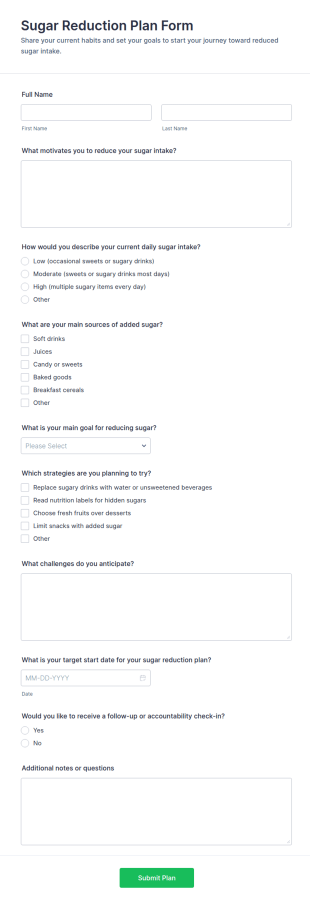 Sugar Reduction Plan Form Template