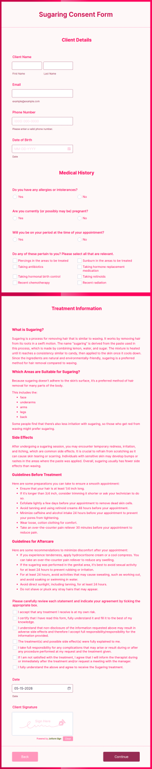 Sugaring Consent Form Template