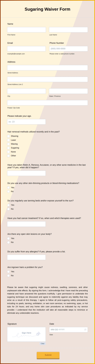 Sugaring Waiver Form Template