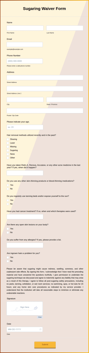 Sugaring Waiver Form Template