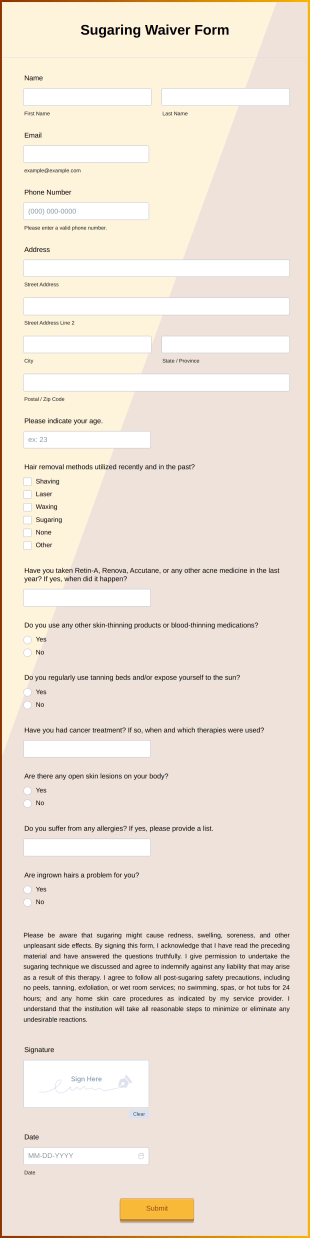 Sugaring Waiver Form Template