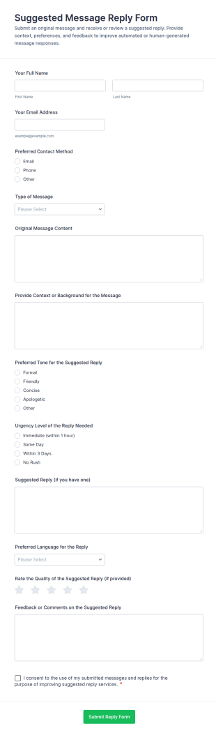 Suggested Message Reply Form Template