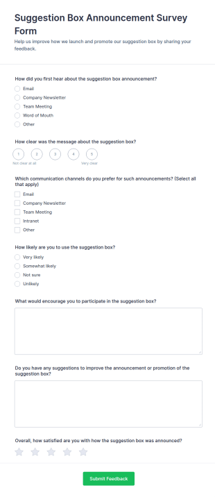 Suggestion Box Announcement Survey Form Template