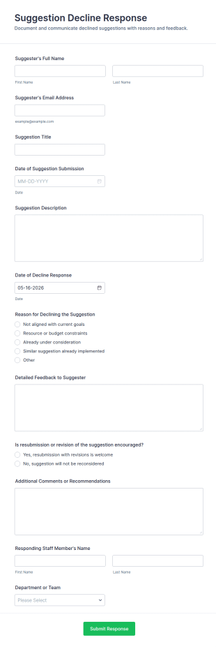 Suggestion Decline Response Form Template