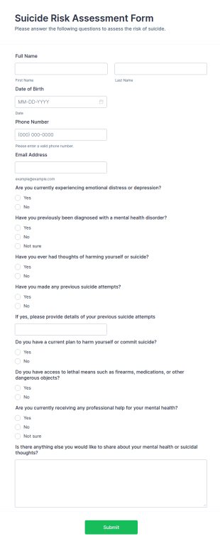 Suicide Risk Assessment Form Template