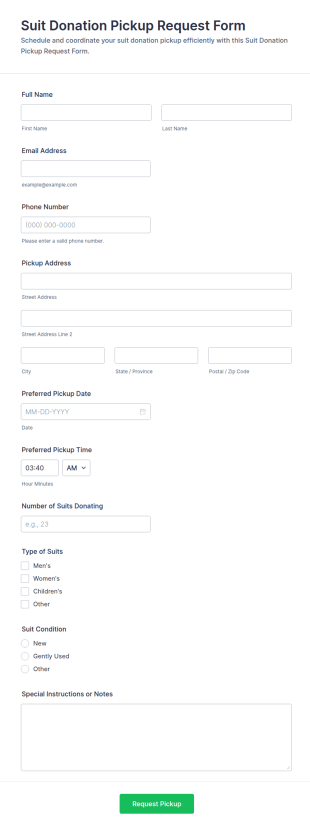 Suit Donation Pickup Request Form Template