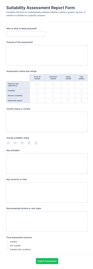 Suitability Assessment Report Form Template
