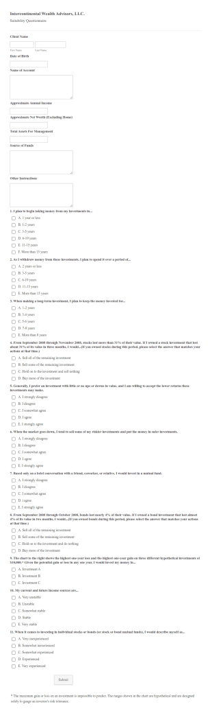 Investment Suitability Questionnaire Form Template