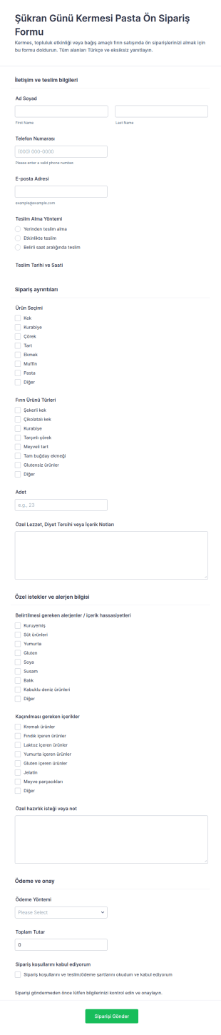 Sonbahar Tatlı Sipariş Form Şablonu