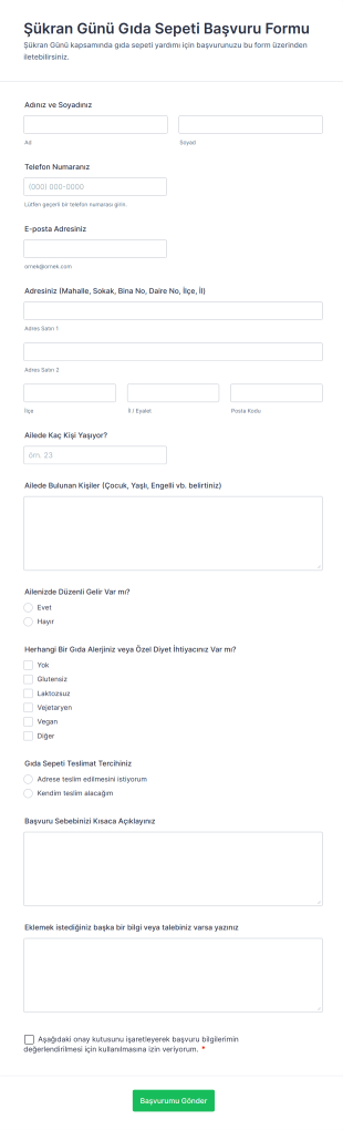 Şükran Günü Gıda Sepeti Başvuru Form Template