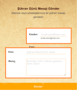 Şükran Günü Mesaj Form Şablonu