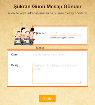 Şükran Günü Mesaj Form Şablonu