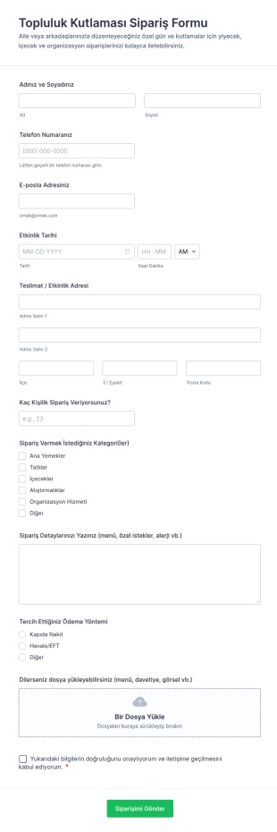 Şükran Günü Sipariş Form Şablonu