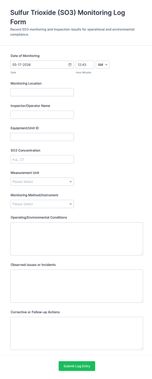 Sulfur Trioxide Monitoring Log Form Template