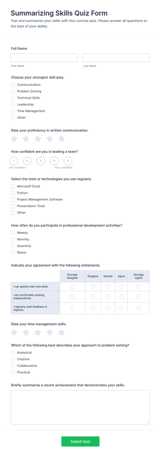 Summarizing Skills Quiz Form Template