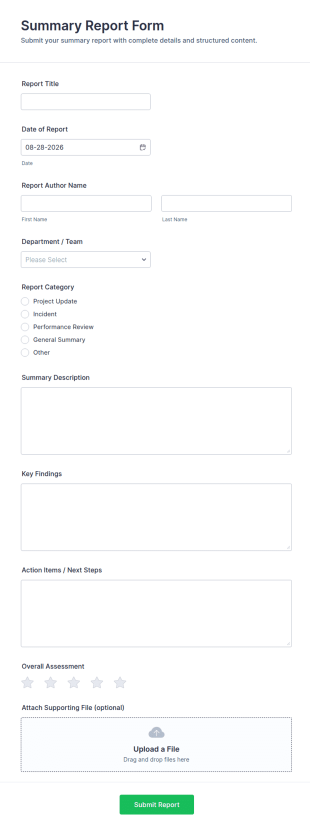 Summary Report Form Template