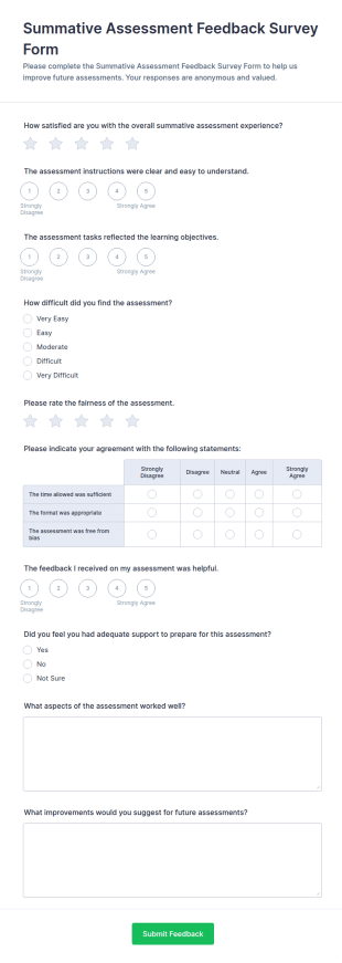 Summative Assessment Feedback Survey Form Template