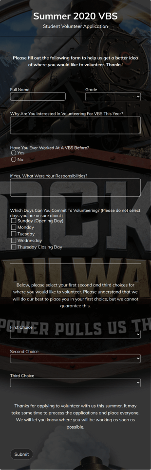 Summer 2020 VBS Form Template