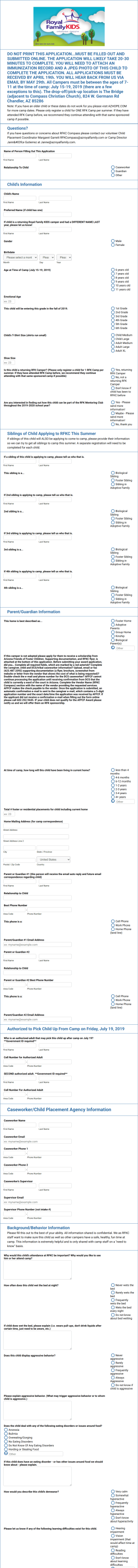 Summer Camp Child Registration Form Template