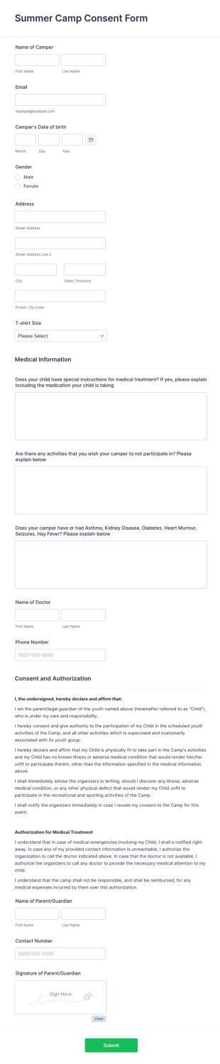 Summer Camp Consent Form Template