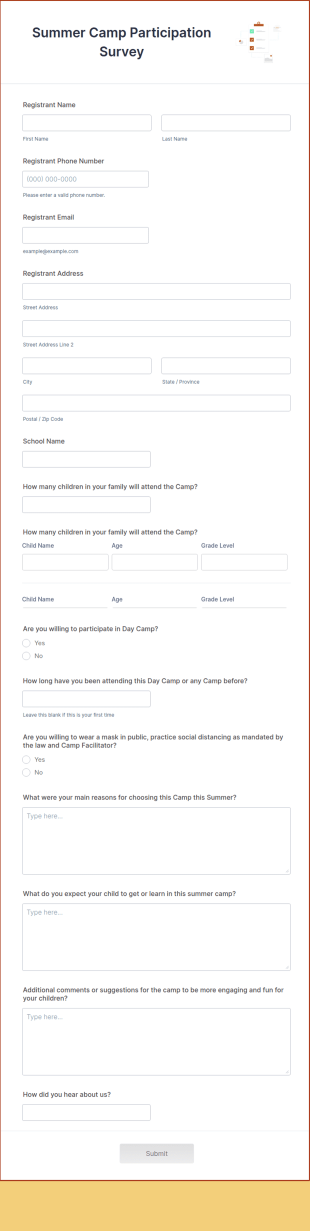 Summer Camp Participation Survey Form Template