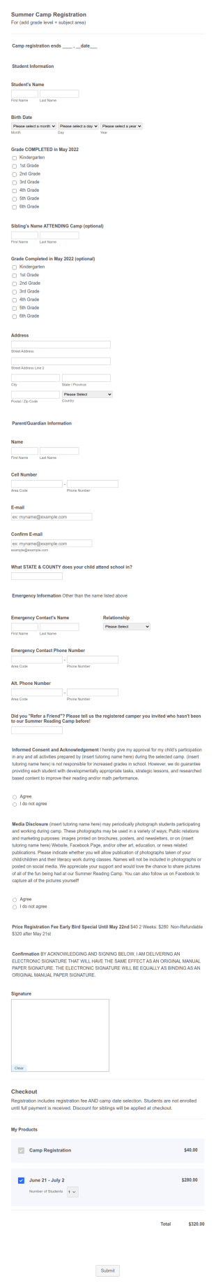 Summer Camp Registration Template