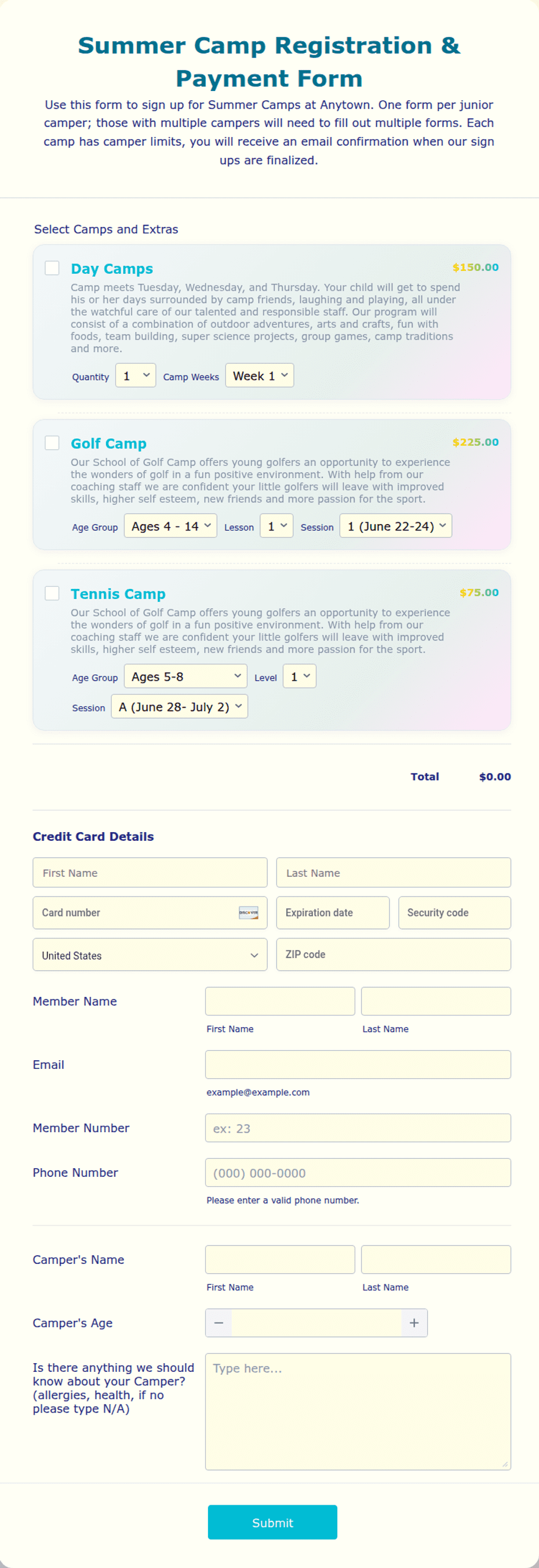 Summer Camp Registration Form Template Jotform