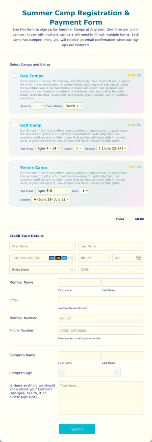 Summer Camp Registration Form Template