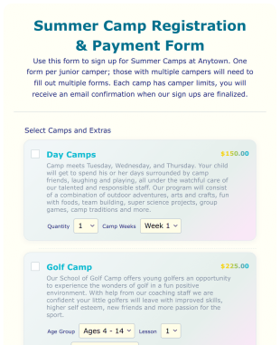 Summer Camp Registration Form Template