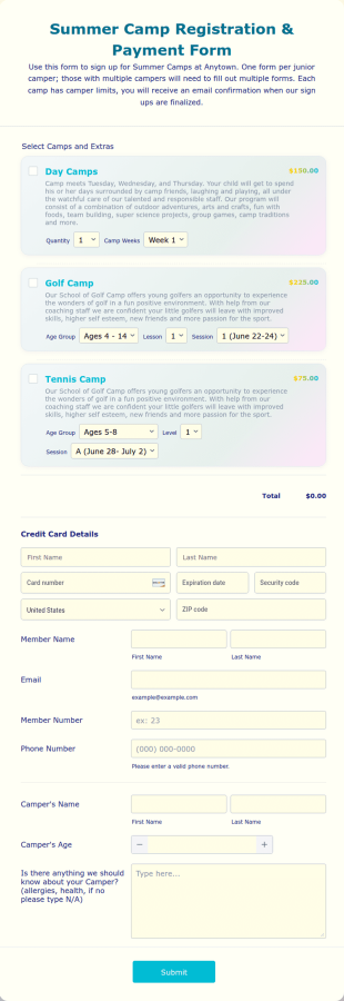 Summer Camp Registration Form Template