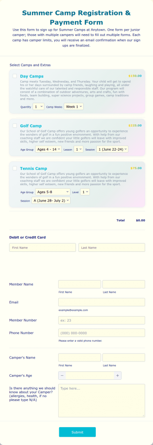 Summer Camp Registration Form Template