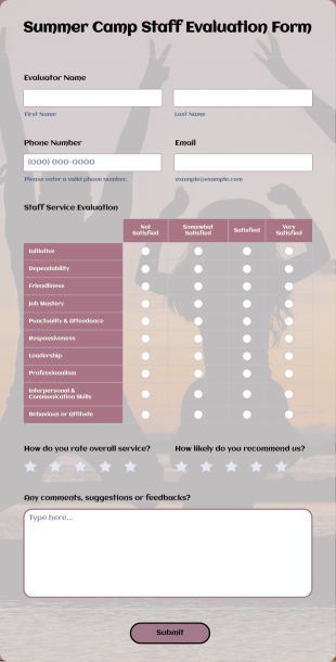 Summer Camp Staff Evaluation Form Template