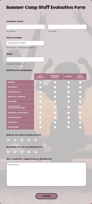 Summer Camp Staff Evaluation Form Template