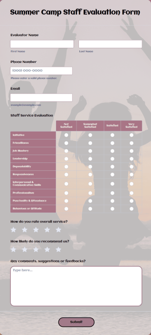 Summer Camp Staff Evaluation Form Template