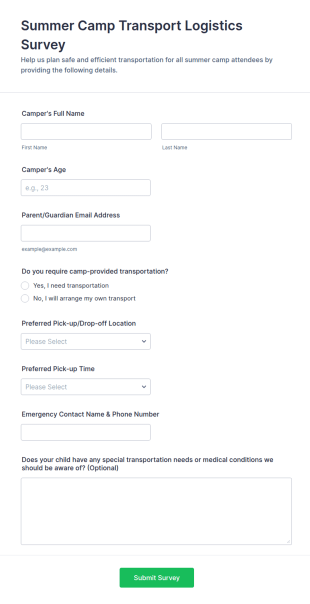 Summer Camp Transport Logistics Survey Form Template