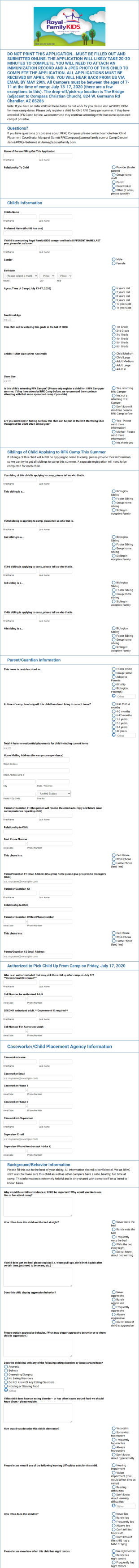 Summer Camper Registration Form Template