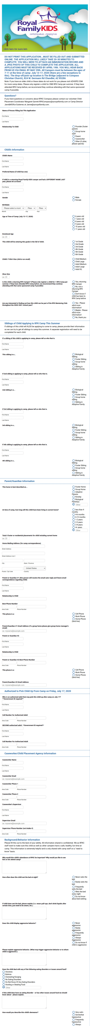Summer Camper Registration Form Template