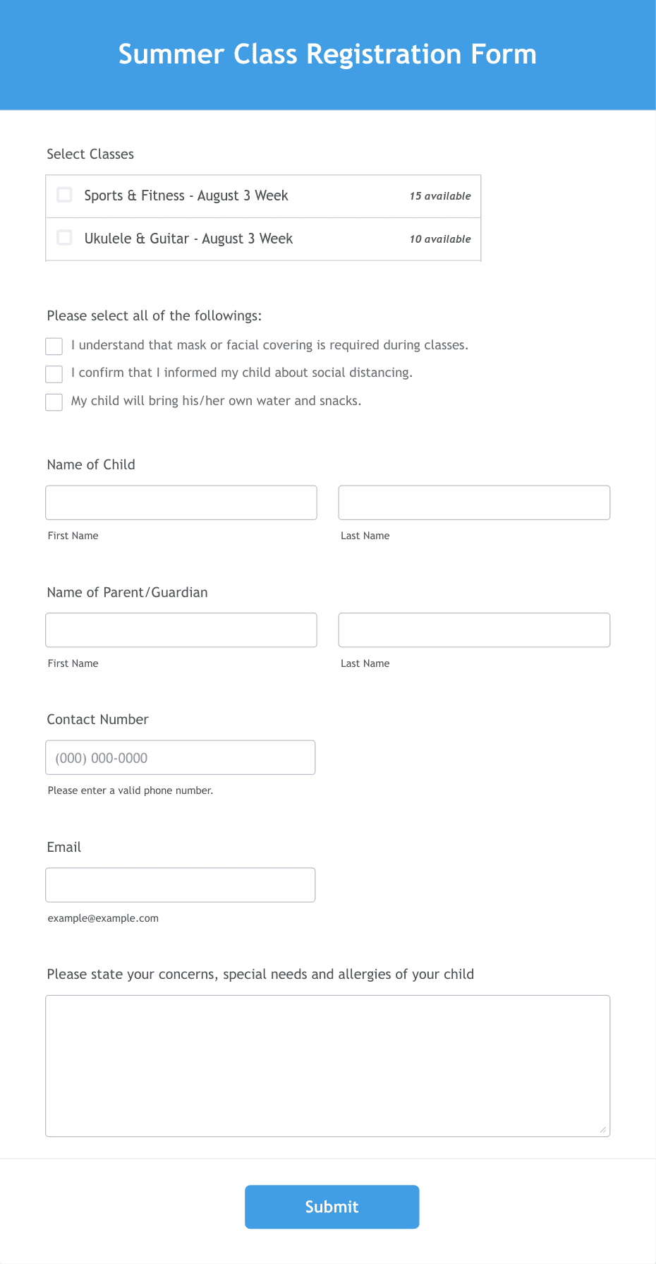 Summer Class Registration Form Template | Jotform