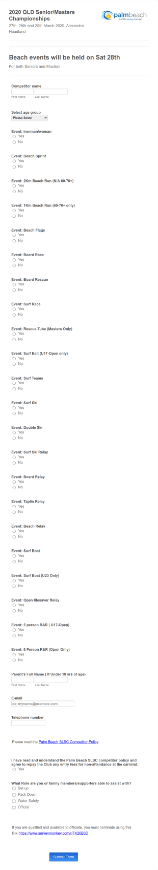 Summer Competition Entry Form Template