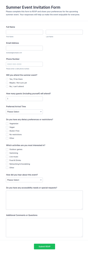 Summer Event Invitation Form Template