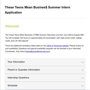 Summer Internship Application Form CEOs Of Tomorrow