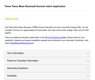 Summer Internship Application Form CEOs Of Tomorrow